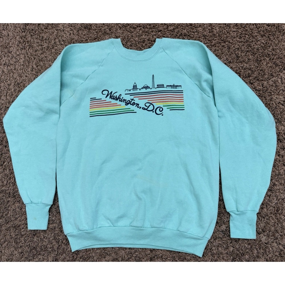 80's Washington DC Tourist Baby Blue Crewneck Harbor Light Sweatshirt Sz XL